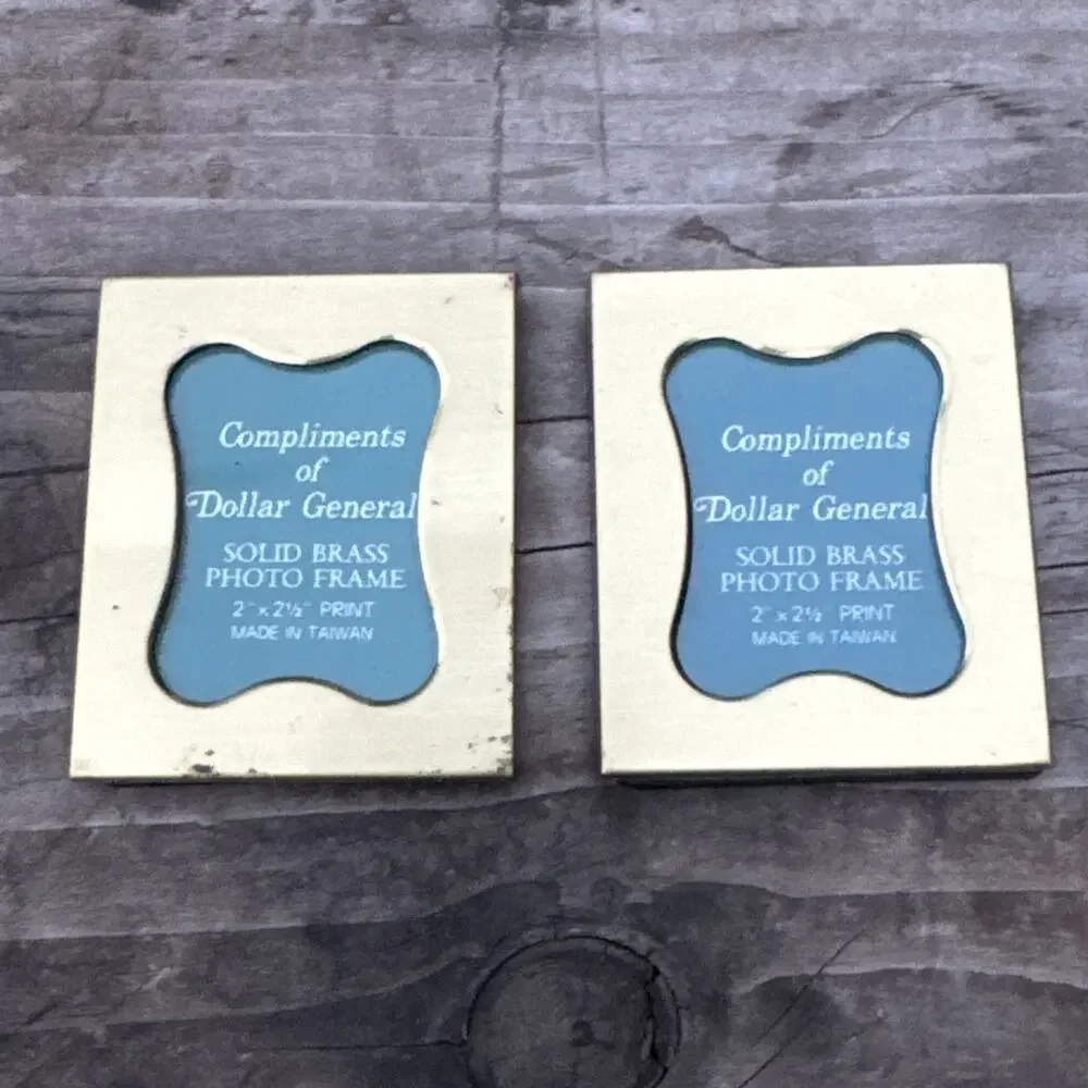 Vintage 90s Brass Mini Picture Frame Lot of 2 Small Metallic 2x2.5 in Rectangle